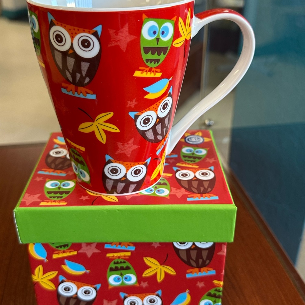 12 oz. Whimsical Calico Owl Bone China Cup